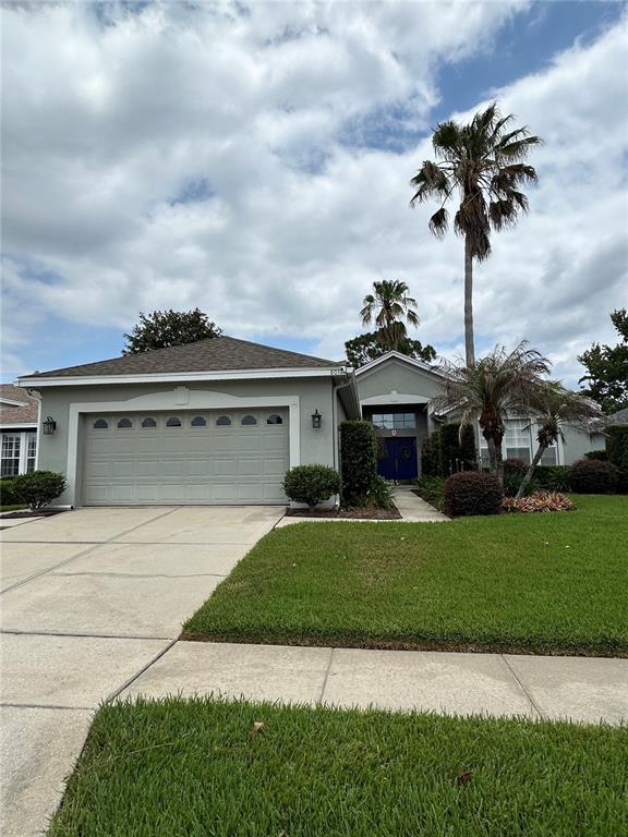 A single-story house with a two-car garage, a concrete driveway, and palm trees — 8011 PINE HOLLOW DRIVE, MOUNT DORA, FL
