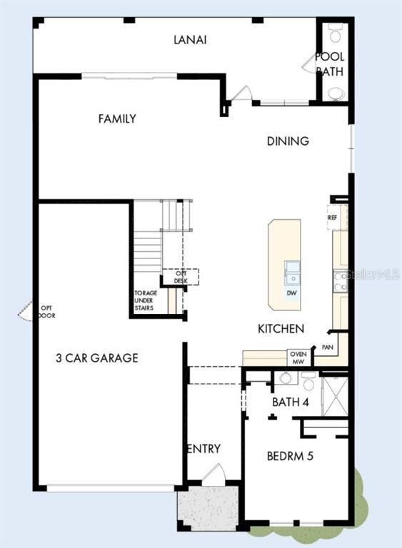 This is a floor plan for the first level of a home with a three-car garage — 3301 W CORONA STREET, TAMPA, FL