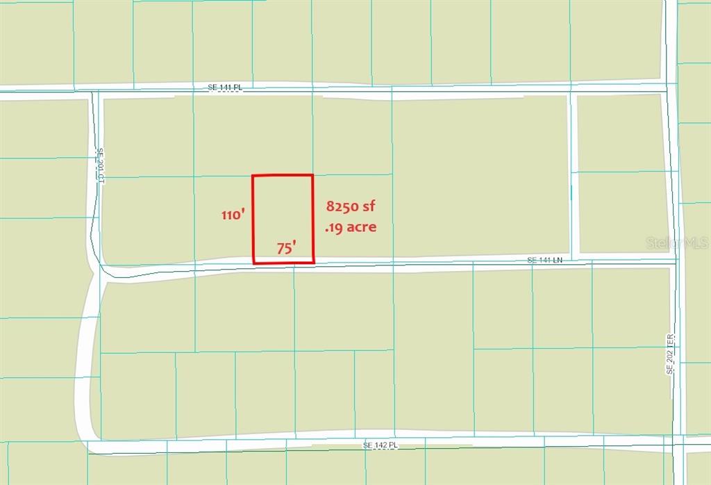 This is a map showing a rectangular plot of land measuring 75 feet by 110 feet — SE 135 LANE, UMATILLA, FL