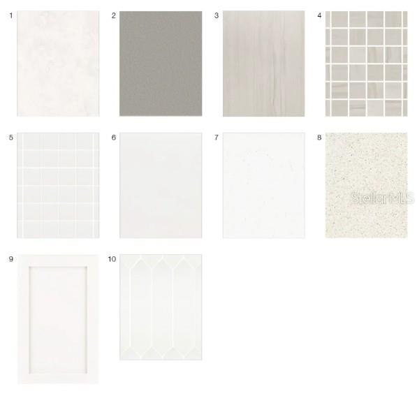 This image is a digital rendering showing ten different material and finish samples — 11275 SILVER TRUMPET LOOP, WINTER GARDEN, FL