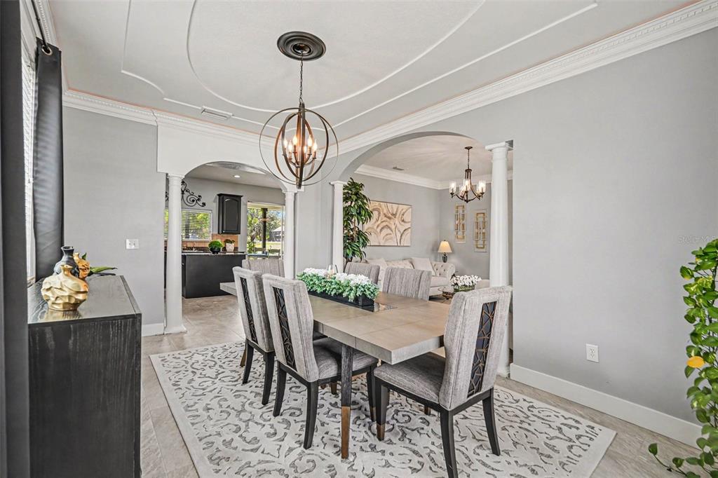 A home theater room features a projector screen, gray sofas, and a black ceiling — 12915 CARLINGTON LN, RIVERVIEW, FL