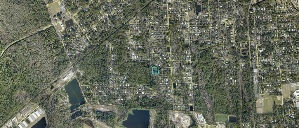 This is an aerial map showing a highlighted vacant lot in a residential neighborhood — 850 S VOLUSIA STREET, ST AUGUSTINE, FL