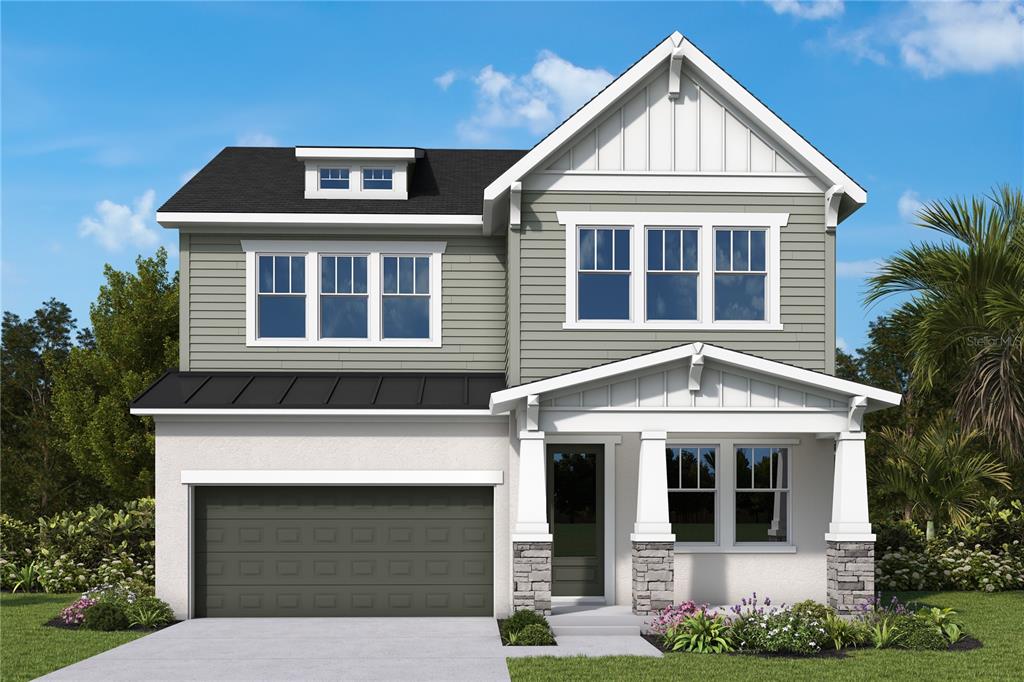This is a digital rendering of a two-story suburban house with a gray garage — 1002 W CHARTER STREET, TAMPA, FL