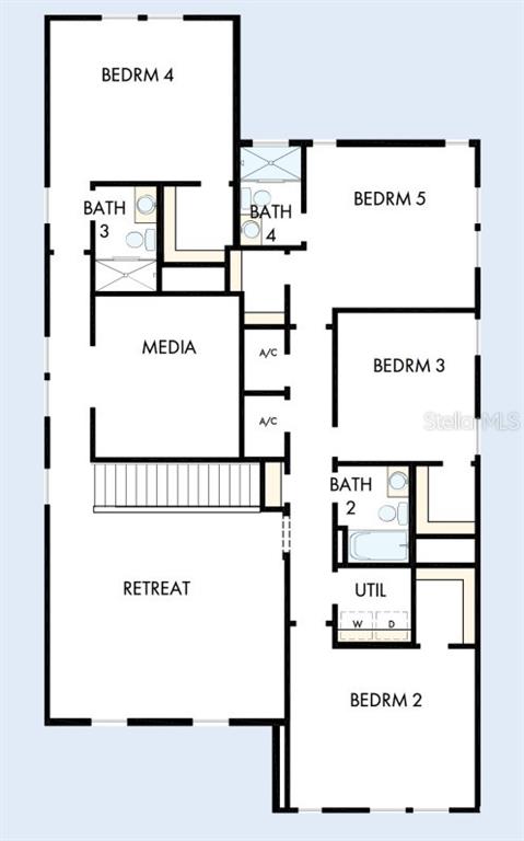 This is a floor plan of a house's second level featuring five bedrooms and four bathrooms — 1002 W CHARTER STREET, TAMPA, FL