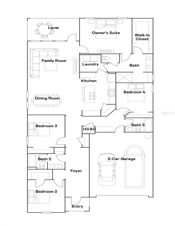 This is a floor plan for a single-story house with four bedrooms and a garage — 3052 NAMASTE DRIVE, CLERMONT, FL