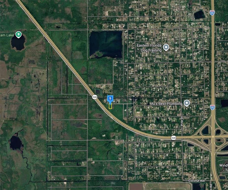 This is a satellite map showing a property location near the intersection of highways 528 and 95 — 5535 SIMPSON PLACE, COCOA, FL