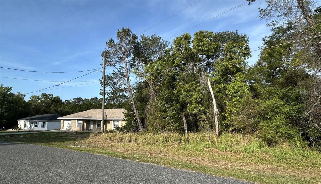 A single-story house sits next to a wooded, grassy lot along a paved road — 0 OLIVE CIRCLE, OCALA, FL