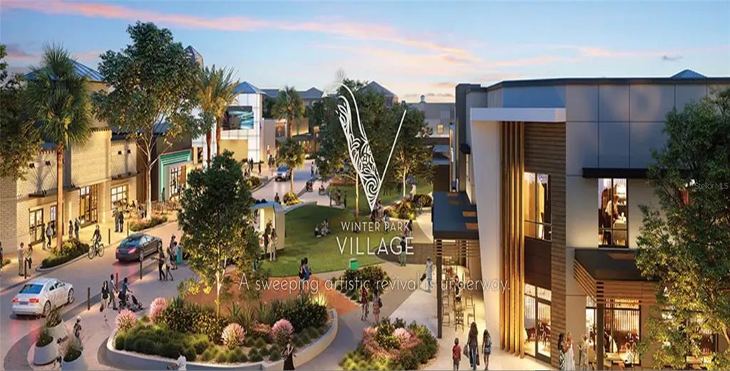 This is a digital rendering of an outdoor shopping center plaza at Winter Park Village — 731 MIDGET DRIVE, WINTER PARK, FL