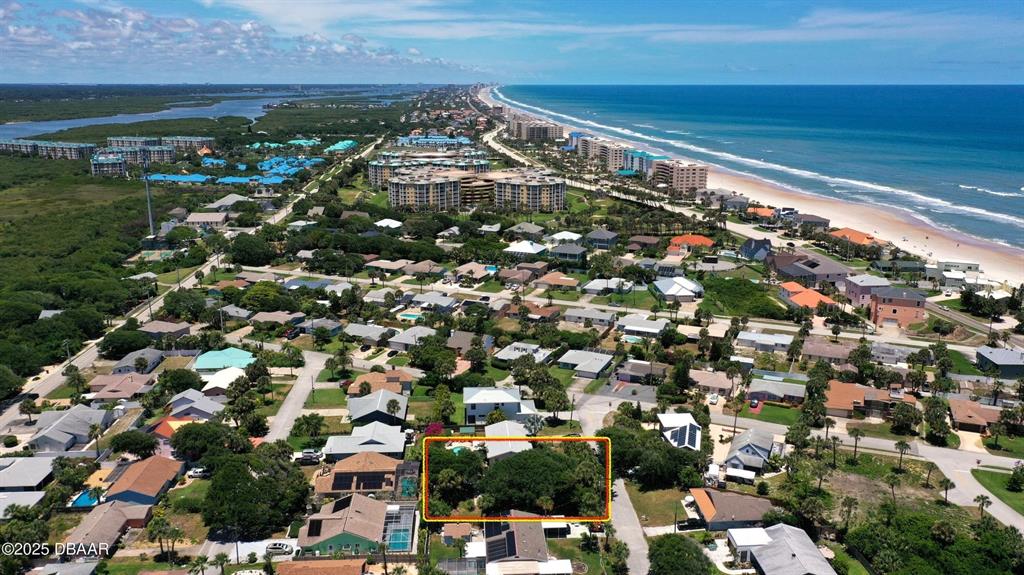 An aerial view shows a residential neighborhood with a highlighted property near the coastline — 4714 MONTROSE AVENUE, PONCE INLET, FL