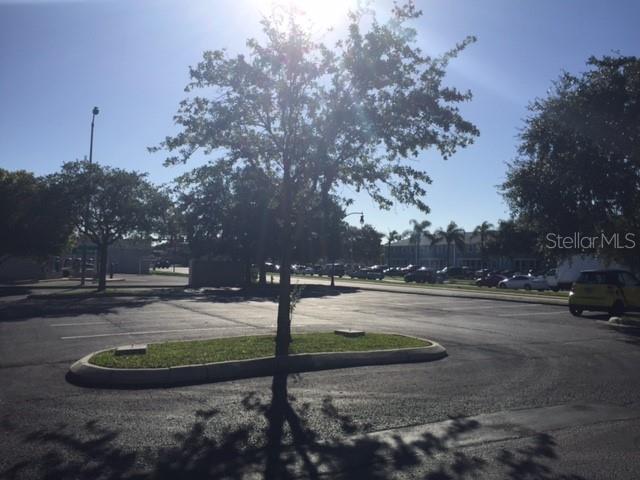 A paved parking lot features a central landscaped island with a tree under a bright sky — 4811 W GANDY BOULEVARD UNIT A, TAMPA, FL