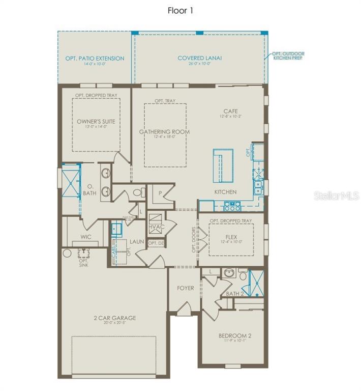 This is a floor plan for a single-story home with two bedrooms and a garage — 5038 DANCY LANE, ST CLOUD, FL