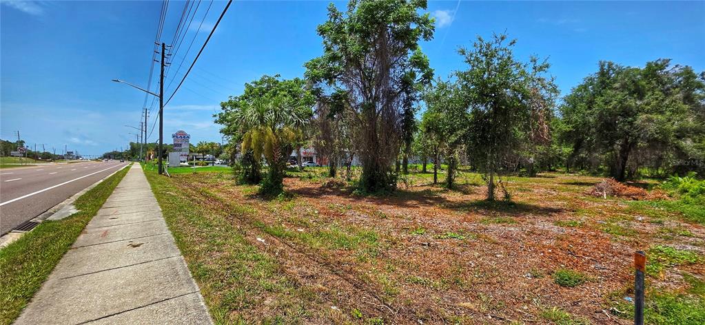 A vacant, grassy lot with several trees sits adjacent to a sidewalk and a road — 02-25-16-0000-00300-0042 STATE ROAD 52, HUDSON, FL