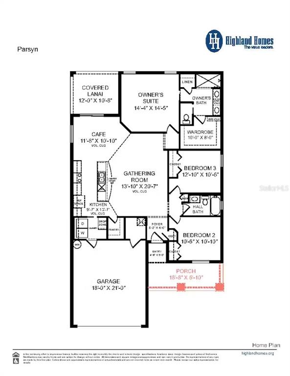 This is a floor plan for a single-story home with three bedrooms and a garage — 8740 WILDFLOWER FIELD LANE, WILDWOOD, FL