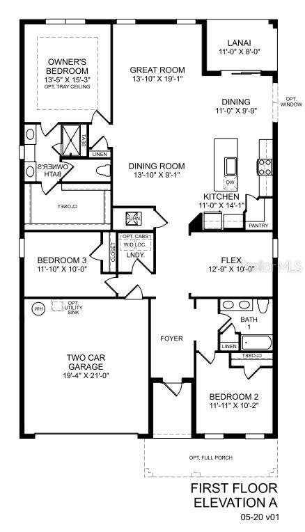 This is a floor plan for a single-story home featuring three bedrooms, a two-car garage, and a lanai — 6650 PEBBLEBROOKE WAY, ZEPHYRHILLS, FL