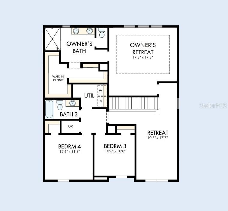 This is a floor plan of a residential second story featuring four rooms and three bathrooms — 5416 SILVER SUN DRIVE, APOLLO BEACH, FL