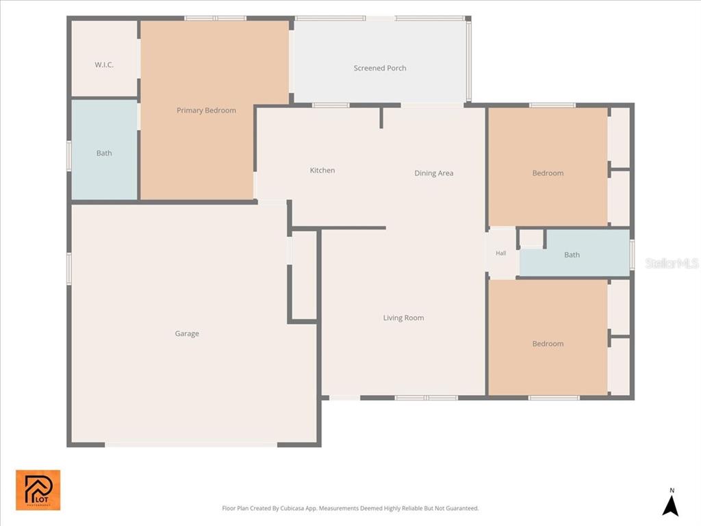 This is a floor plan of a house with a garage, three bedrooms, and a porch — 5031 BRANDEIS CIRCLE S, SARASOTA, FL