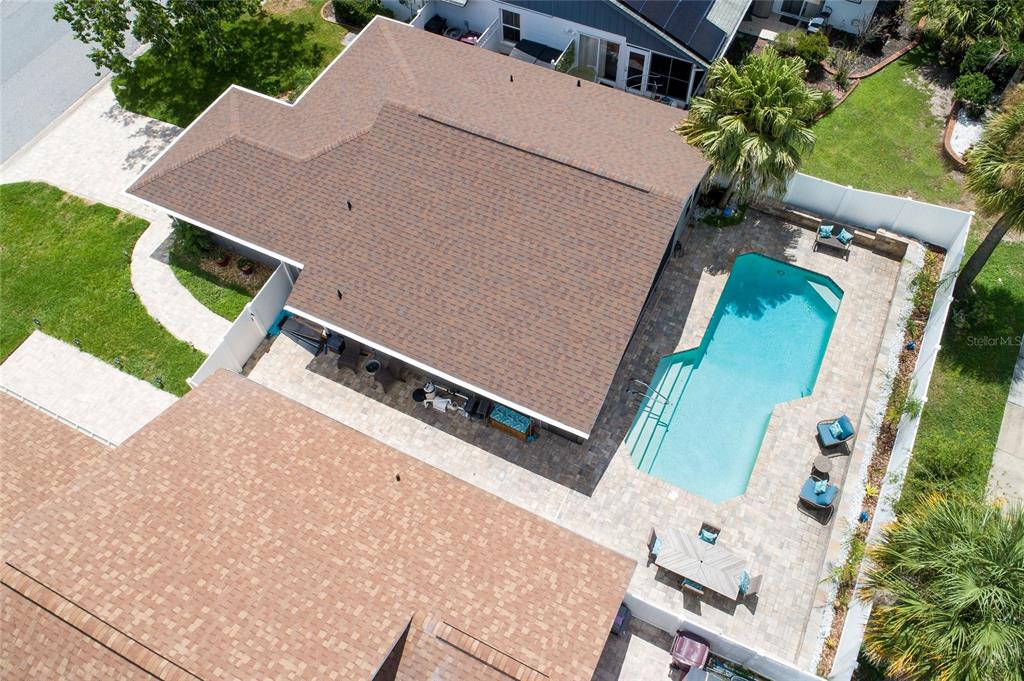 A swimming pool sits on a paved patio beside a house with a palm tree — 2680 SHADYBRANCH DRIVE, ORLANDO, FL