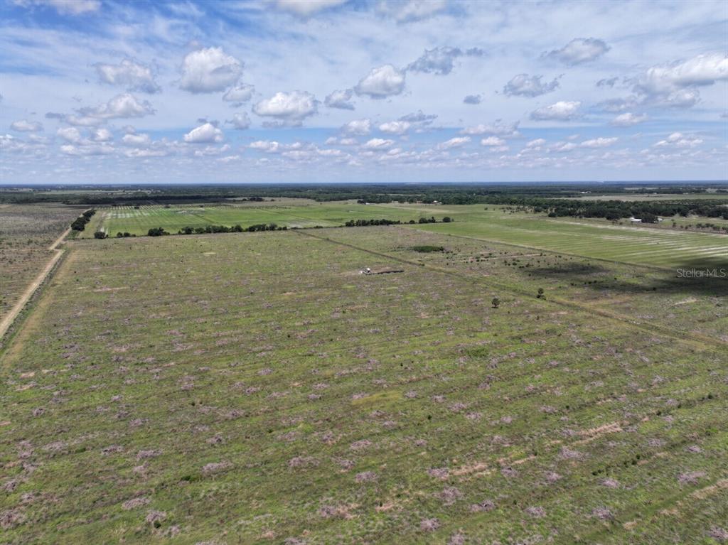 An aerial view shows a large, flat, grassy field under a blue, cloudy sky — 6691 SE COUNTY ROAD 763, ARCADIA, FL