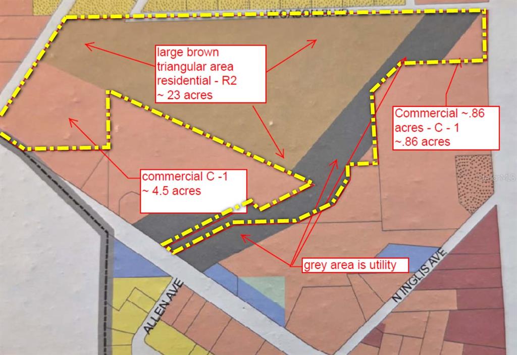 This is a land use map showing residential and commercial zoning areas with acreage labels — 0 S SUNCOAST BOULEVARD, INGLIS, FL