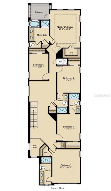 This is a floor plan of a second-story level featuring six bedrooms and four bathrooms — 1535 COROLLA COURT, REUNION, FL