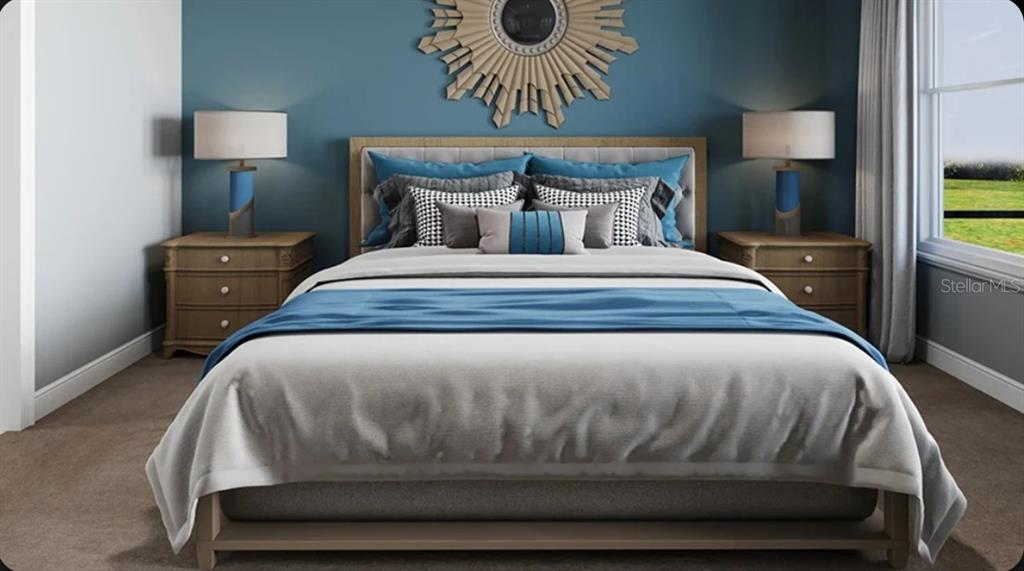 This is a digital rendering of a bedroom featuring a bed, nightstands, and blue wall — 10585 ECLIPSE STREET, SARASOTA, FL