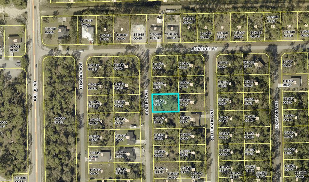 This is a map showing a grid of residential land parcels with a highlighted lot — 2118 ROBERT AVENUE, ALVA, FL
