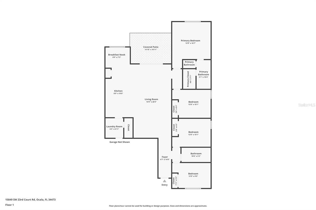 This is a floor plan for a single-story house with four bedrooms and two bathrooms — 2087 W SHINING DAWN LANE, LECANTO, FL