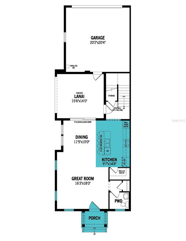 This is a floor plan of a home featuring a garage, lanai, kitchen, and great room — 1901 SEAWALL WAY, CELEBRATION, FL