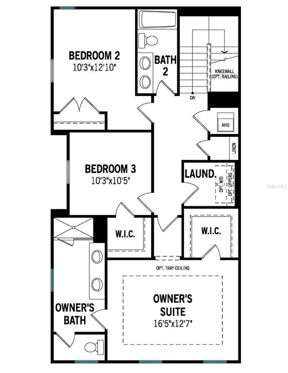 This floor plan shows the upper level of a home with three bedrooms and two bathrooms — 1901 SEAWALL WAY, CELEBRATION, FL