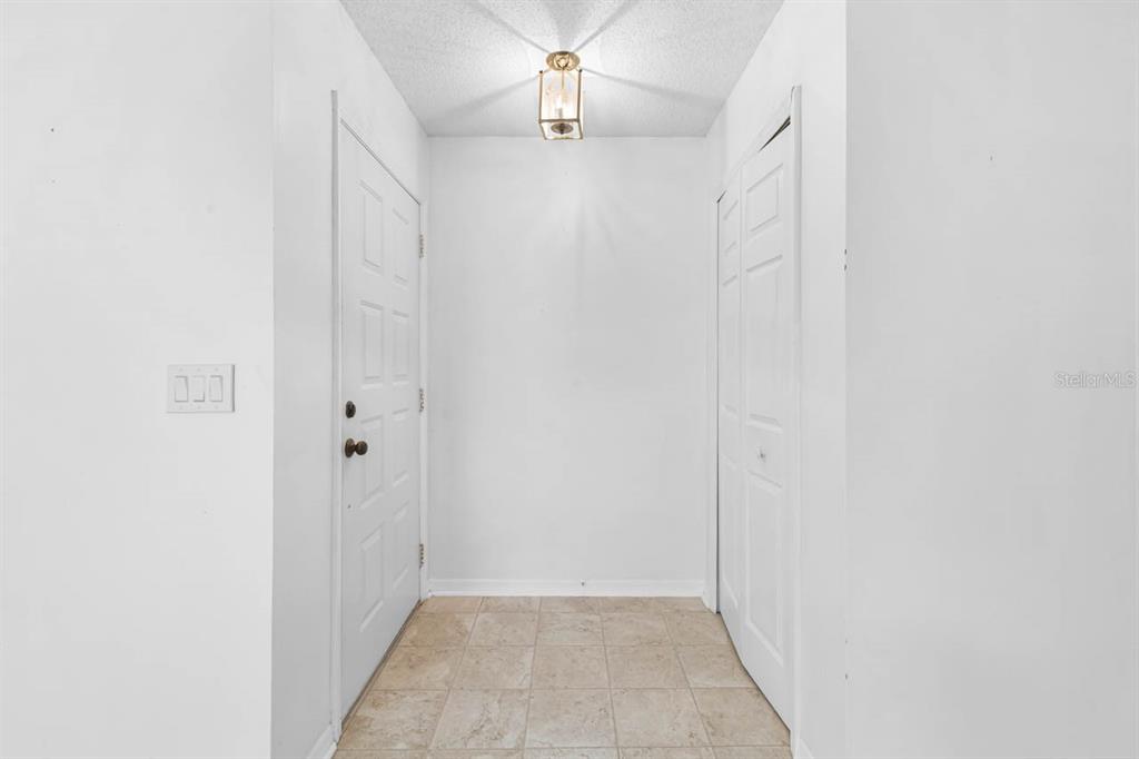 A bright entryway features white walls, a tiled floor, a ceiling light, and two doors — 1001 ARDMORE WAY, SUN CITY CENTER, FL