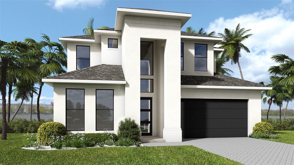 A digital rendering of a modern two-story house with a white stucco facade and garage — 3618 COUNTRY VIEW COURT, BRADENTON, FL