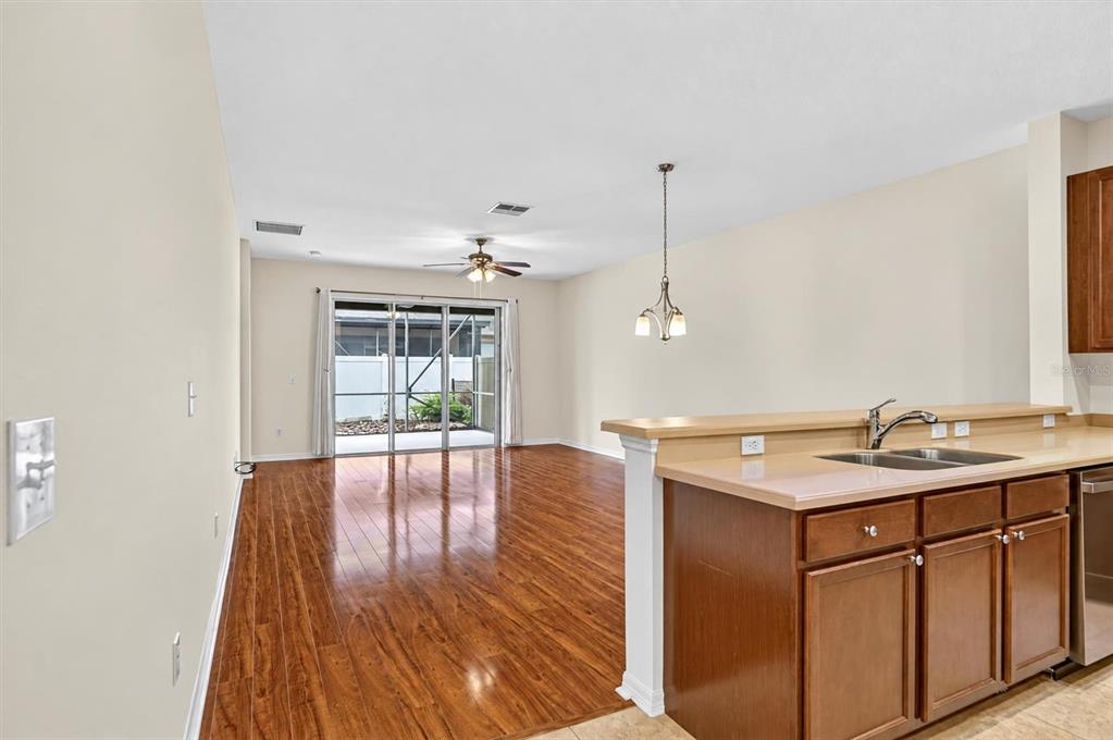 A gray duplex house features two garage doors, a central entrance, and palm trees — 2153 BARRACUDA COURT, HOLIDAY, FL