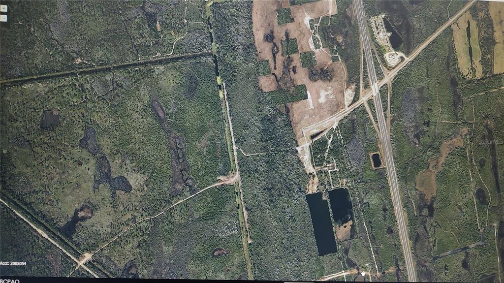 This is an aerial map view of a large, undeveloped plot of land with vegetation — 00 DEERING PARKWAY, MIMS, FL