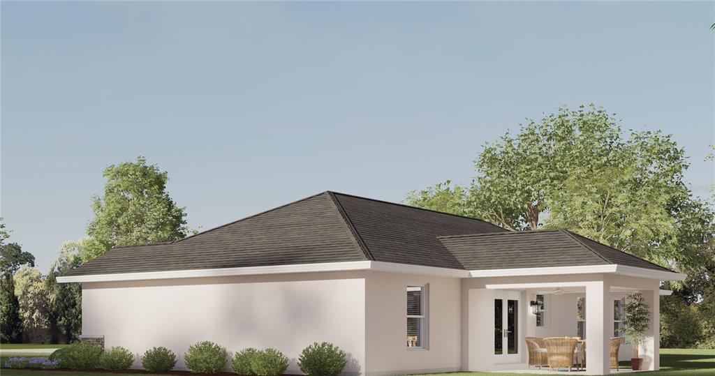 A digital rendering of the exterior of a single-story house with a covered patio — TBD BAY CT RUN, OCKLAWAHA, FL
