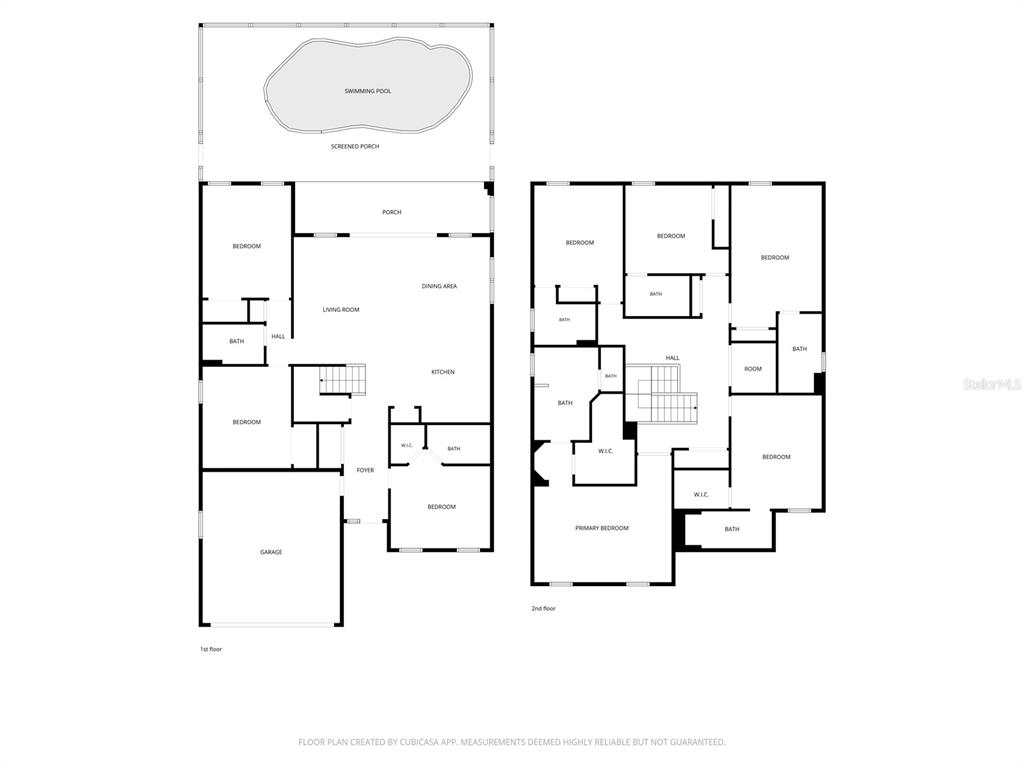 This is a floor plan showing the layout of a two-story house with a pool — 4416 SHIVA LOOP, KISSIMMEE, FL