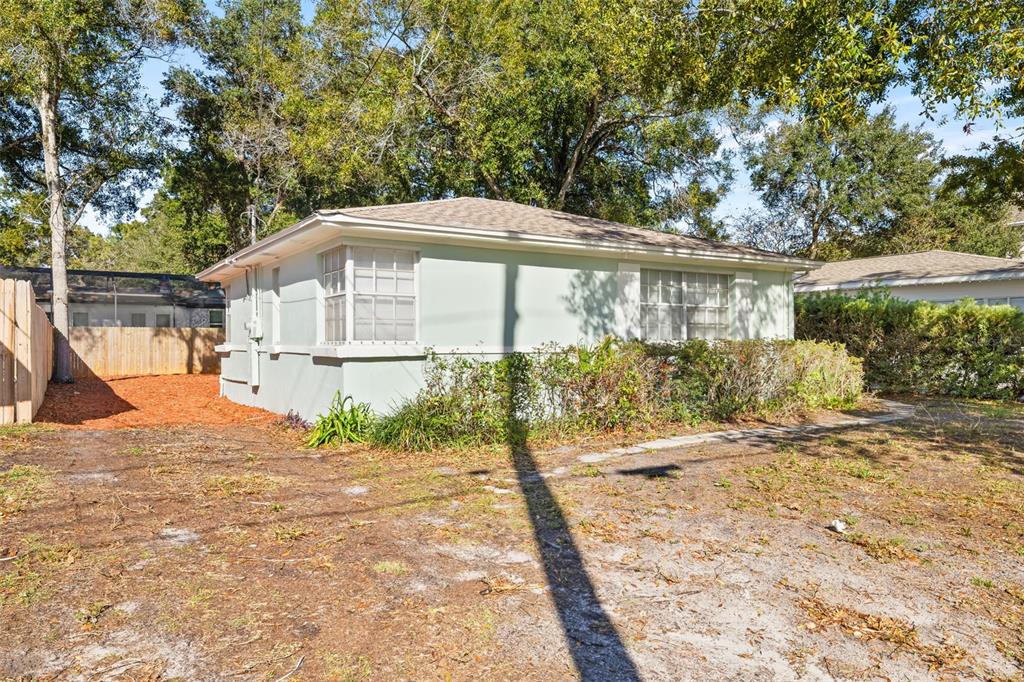 A light green single-story house with a hip roof and a fenced side yard — 3817 W BAY TO BAY BOULEVARD, TAMPA, FL