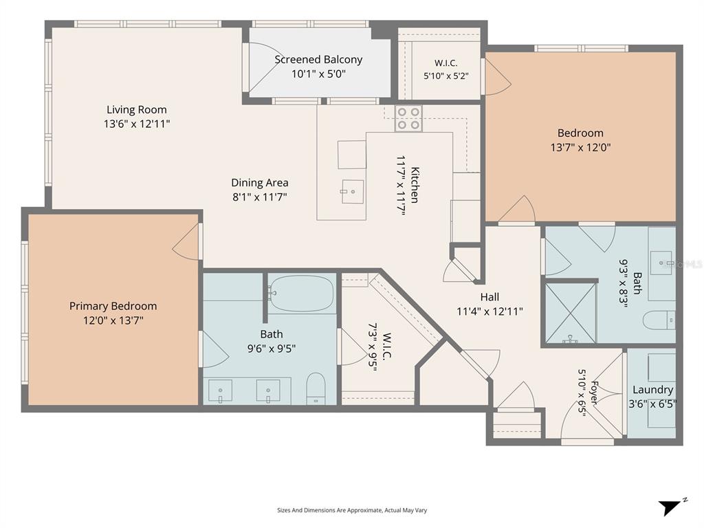 This is a floor plan of a two-bedroom apartment with two bathrooms and a balcony — 1700 RANCH ROAD UNIT B3-6315, NOKOMIS, FL