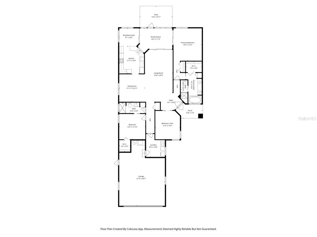 This is a floor plan of a single-story house featuring a garage, three bedrooms, and a patio — 15 W BYRSONIMA LOOP, HOMOSASSA, FL