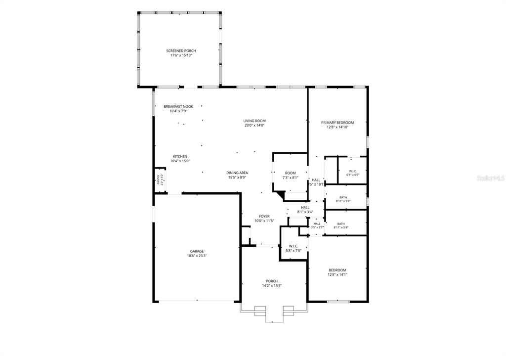 This is a floor plan for a single-story house with a garage and screened porch — 2376 BENT PINE COURT, SPRING HILL, FL