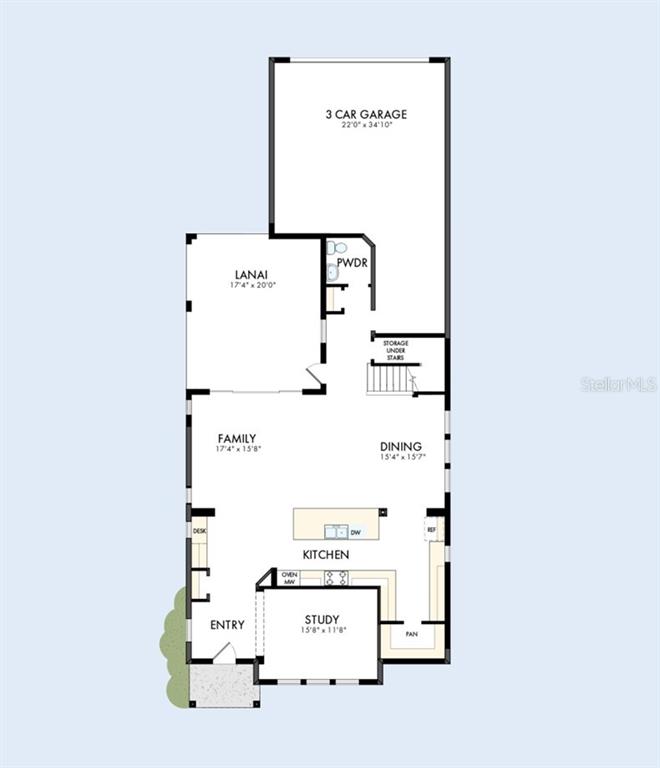 This is a floor plan of a home featuring a kitchen, family room, and garage — 6428 PONDER WAY, CLERMONT, FL