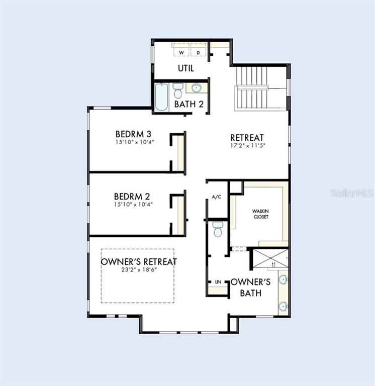 This is a floor plan of a residential second story featuring three bedrooms and a retreat — 6428 PONDER WAY, CLERMONT, FL
