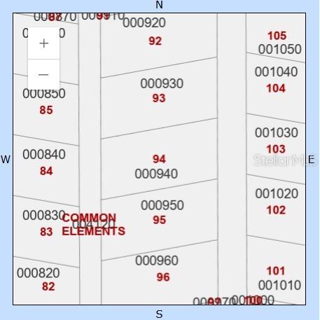 This is a map showing a layout of numbered property lots and common elements — 94 CEDAR CIRCLE E, LAKE WALES, FL