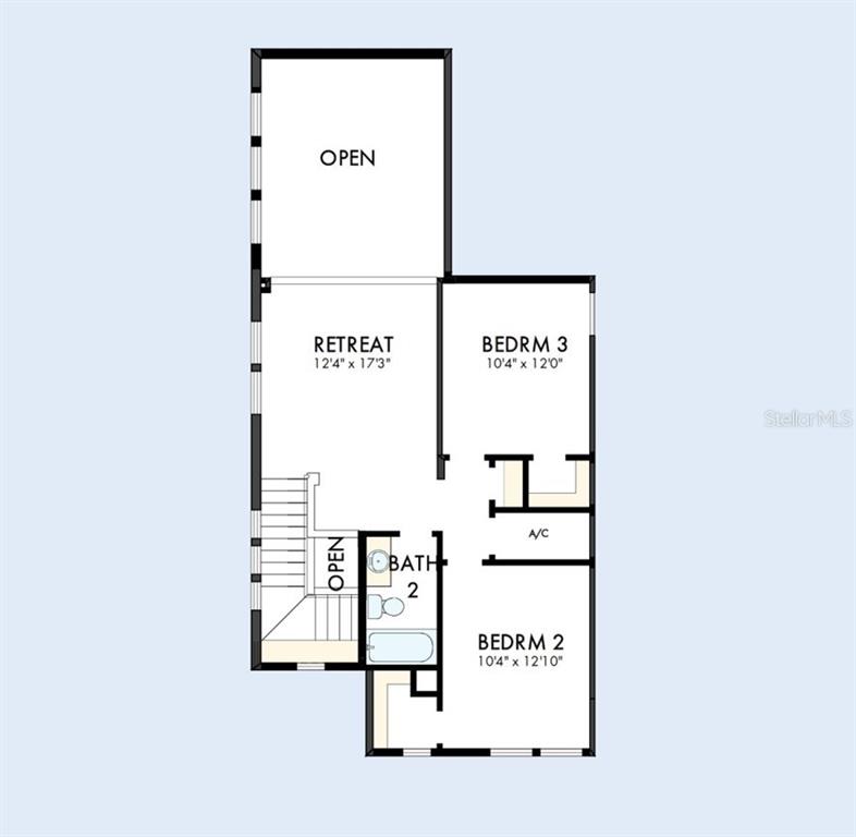 This is a floor plan showing a second-floor layout with two bedrooms, a retreat, and bathroom — 6434 PONDER WAY, CLERMONT, FL