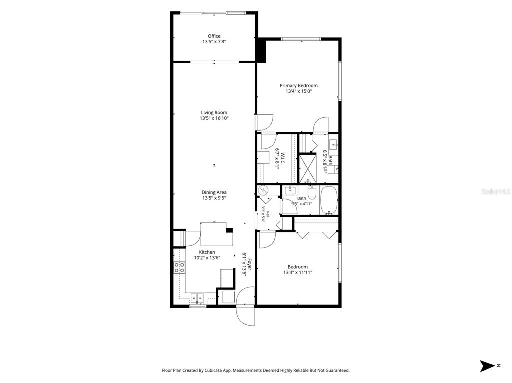 This is a floor plan showing a two-bedroom apartment with an office and two bathrooms — 4595 CHANCELLOR STREET NE UNIT 114, ST PETERSBURG, FL