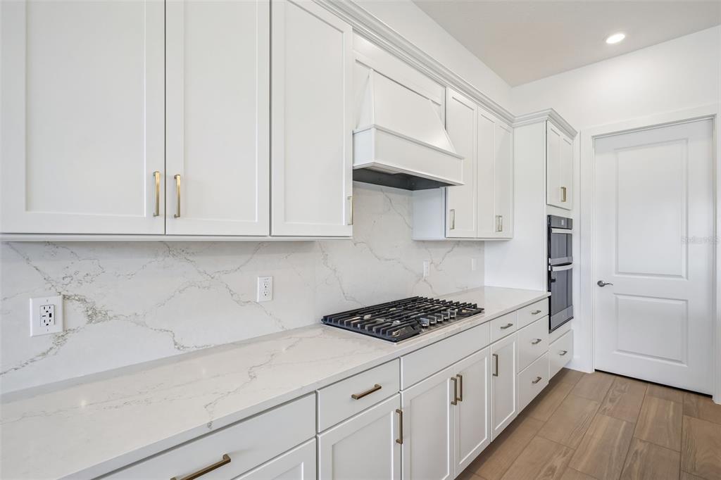 An empty room with white walls, wood-look tile flooring, and a window overlooking water — 16694 HARVEST LEAF ROAD, SPRING HILL, FL