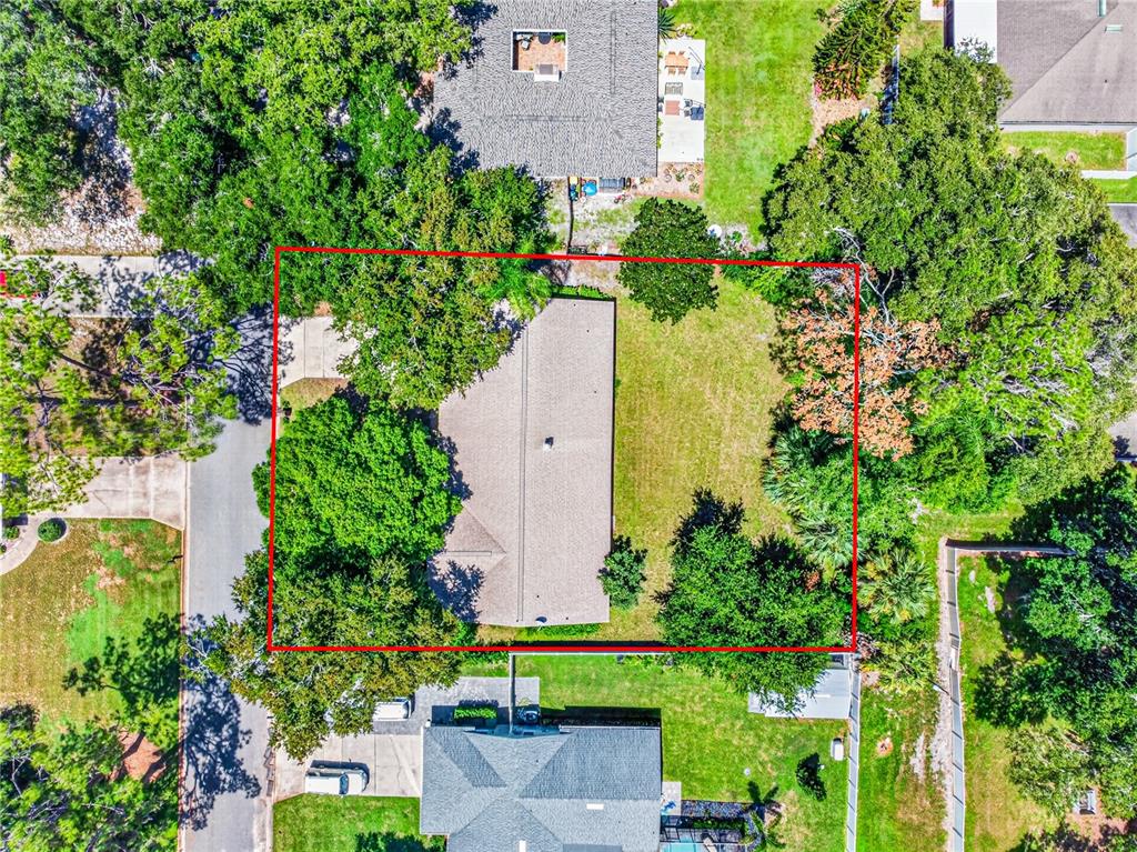 An aerial view shows a house with a large yard surrounded by mature trees — 301 VALENCIA COURT, WINTER GARDEN, FL