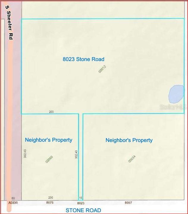 This is a property map showing the layout and dimensions of a land parcel — 8023 STONE ROAD, APOPKA, FL