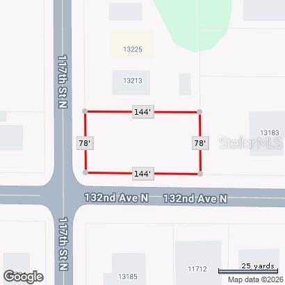 This is a map showing the rectangular property boundaries and dimensions of a vacant lot — 132ND AVENUE, SEMINOLE, FL