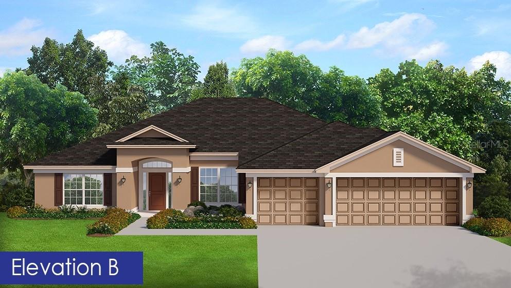 This is a floor plan for a four-bedroom, three-bathroom house with a three-car garage — 5 TEE VIEW ROAD, ROTONDA WEST, FL