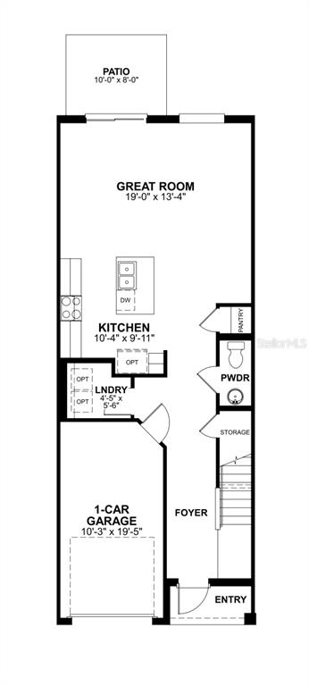 This is a floor plan for the first level of a home featuring a garage — 2726 BRAVE REEVES ROAD, ORLANDO, FL